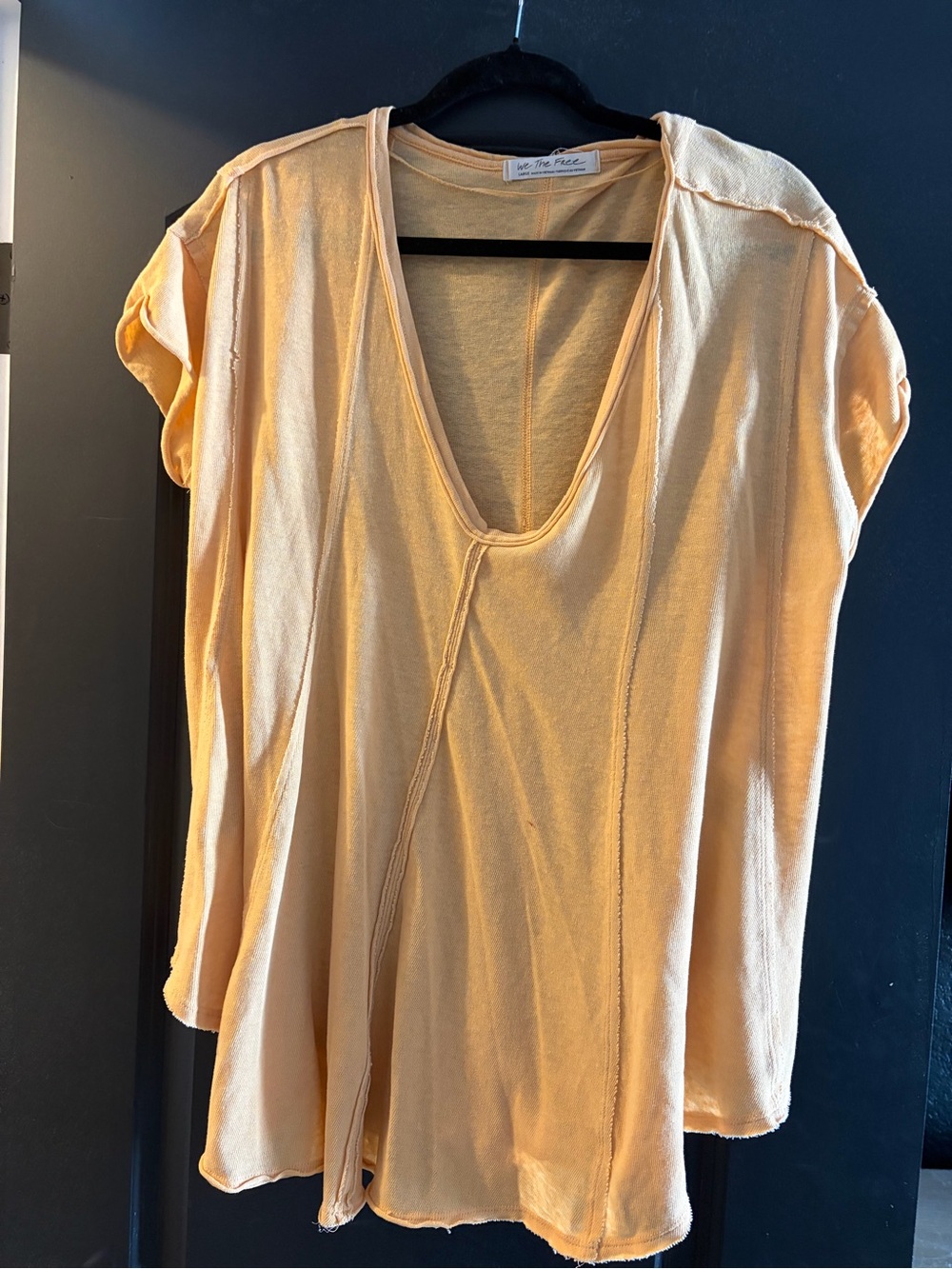We The Free Pale Yellow V-Neck Short Sleeve Top